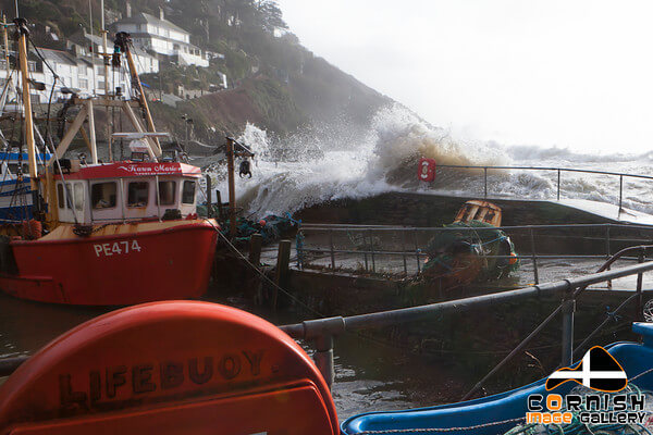 Waves Break Over The Harbour Wall Polperro 77