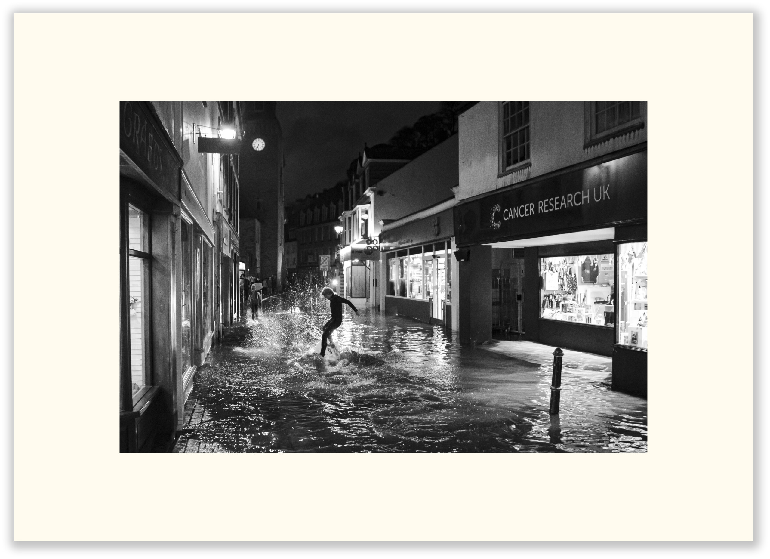 Looe Fore Street in Flood in Black & White 844 - Image 2