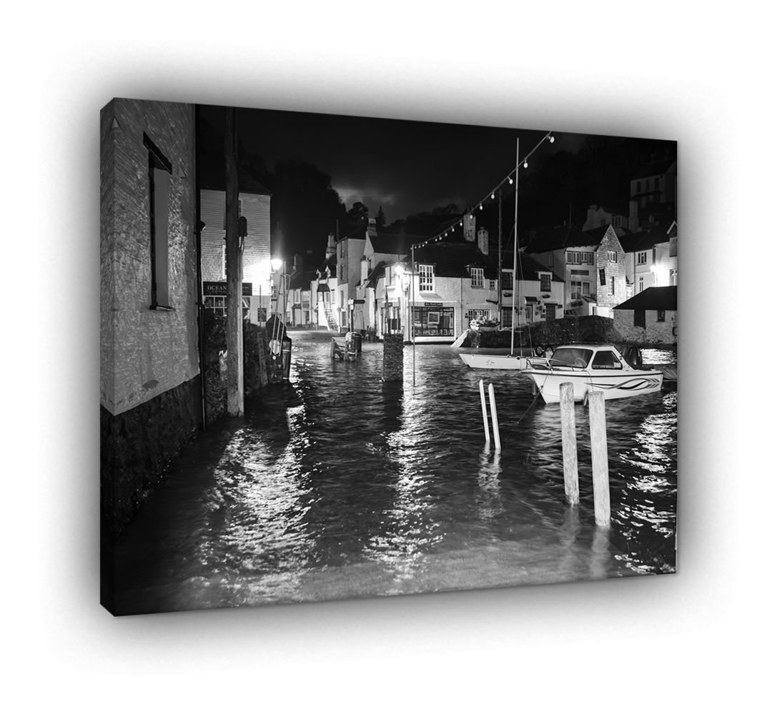 High Tide Polperro Harbour in Black & White 846 - Image 3