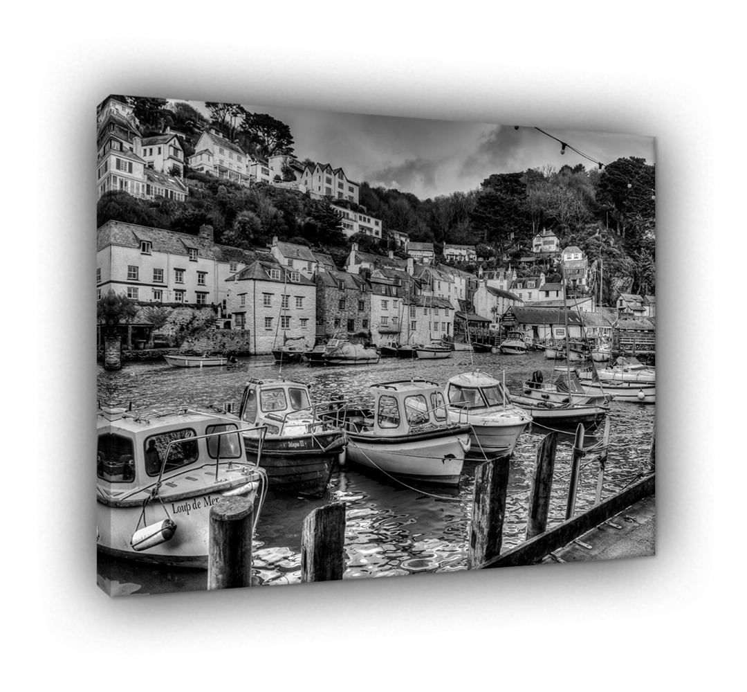 Winters Day In Polperro Harbour Black & White 864 - Image 3